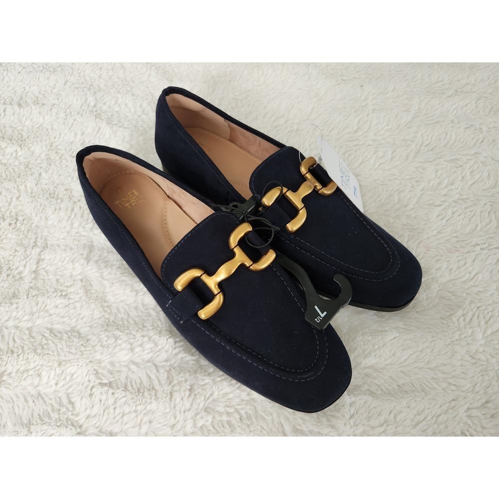 Time and Tru Women's Buckle Loafers Navy Blue Size 7.5 New With Tags